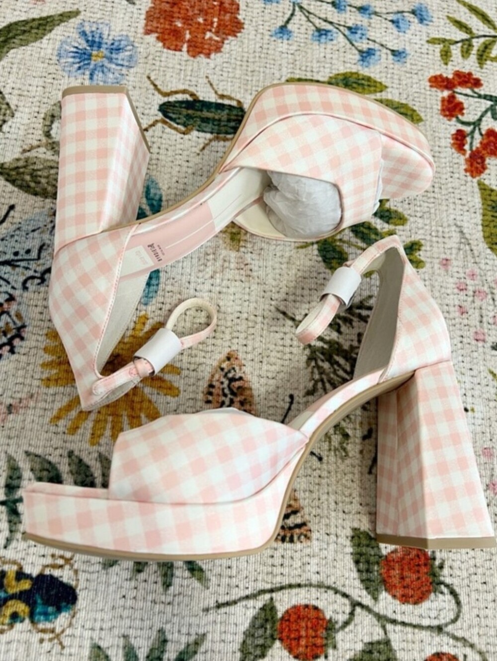 New Dolce Vita Byrdie Gold Pandro Gingham Heels - Picture 3 of 15